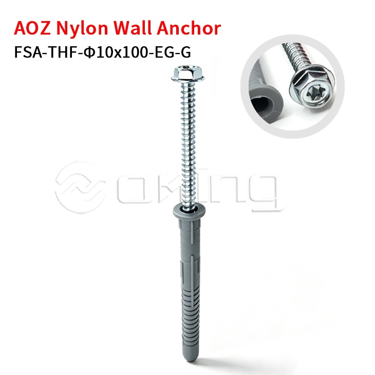 AOZ 電気亜鉛メッキ M10x100 トルクス六角フランジネジ、グレーナイロン壁アンカー付き、カーテンウォールおよび屋外設置用